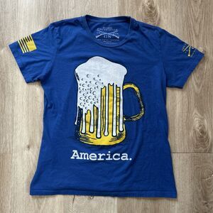 Grunt Style America T Shirt Womens Medium Blue Beer Mug Graphic Print Tee READ